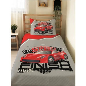 Kırmızı Araba Desenli Bebek ve Çocuk Baskılı Tek Kişilik Pike Takımı 160X230 Gri
