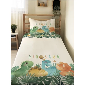 Dinozor Desenli Bebek ve Çocuk Baskılı Tek Kişilik Pike Takımı 160X230 Beyaz
