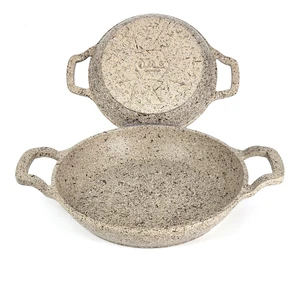 Oms Collection 3729 - 2 Parça - Döküm, Bio Granit,  ( 18 ve 20 cm ) Sahan Seti, Kum Beji Rengi