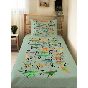 Dinozor Alfabe Desenli Bebek ve Çocuk Baskılı Tek Kişilik Pike Takımı 160X230 Yeşil
