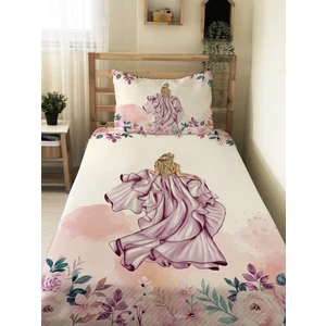 Prenses Kadın Desenli Genç ve Çocuk Baskılı Tek Kişilik Pike Takımı 160X230 Beyaz