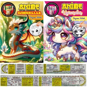 Anime Ejderhalar - Anime Unicornlar Boyama Kitabı 2'li Set - Matematik Öğreten Ayraç