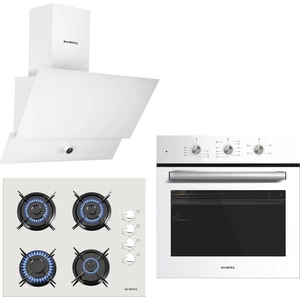 Turbo Kristal Beyaz Cam Ankastre Set (DA6-830 Davlumbaz + Ko-40 Tahdf Ocak + B66-SF2 Fırın)