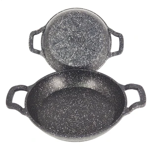 Oms Collection 3729 - 2 Parça - Döküm, Bio Granit,  ( 18 ve 20 cm ) Sahan Seti, Siyah Renk