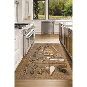 Napoli Home 3D Dijital Baskılı Kaymaz Taban Yıkanabilir Renkli Modern Mutfak Halısı, N-Mutfak-16-Kahve,