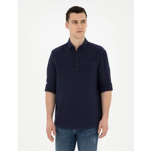 Pierre Cardin Erkek Lacivert Comfort Fit Uzun Kollu Gömlek 50284592-VR033