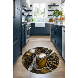 Napoli Home 3D Dijital Baskılı Kaymaz Yıkanabilir Renkli Modern Yuvarlak Mutfak Halısı, N-Y-Mutfak-19-Kahve,