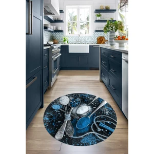 Napoli Home 3D Dijital Baskılı Kaymaz Yıkanabilir Renkli Modern Yuvarlak Mutfak Halısı, N-Y-Mutfak-19-Mavi,
