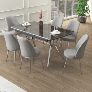Poy Serisi 89X150 Açılabilir Lak Panel Antrasit Ironi Masa Takımı 6 Antrasit Sandalye