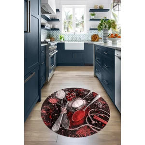 Napoli Home 3D Dijital Baskılı Kaymaz Yıkanabilir Renkli Modern Yuvarlak Mutfak Halısı, N-Y-Mutfak-19-Kırmızı,