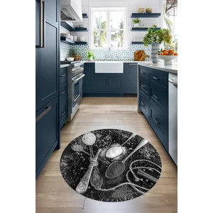 Napoli Home 3D Dijital Baskılı Kaymaz Yıkanabilir Renkli Modern Yuvarlak Mutfak Halısı, N-Y-Mutfak-19-Gri,