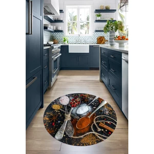 Napoli Home 3D Dijital Baskılı Kaymaz Yıkanabilir Renkli Modern Yuvarlak Mutfak Halısı, N-Y-Mutfak-19-Renkli,