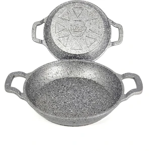 Oms Collection 3728 - 2 Parça - Döküm, Bio Granit,  ( 16 ve 20 cm ) Sahan Seti, Gri Renk