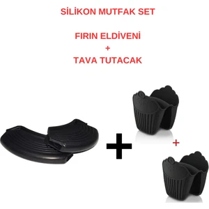 ZETMON 4 Parça Silikon Yanmaz Yapışmaz Fırın Eldiveni Elcik ve Tava Kulp Tutacak Isı Yalıtımlı Kaymaz Mikrodalga Fırın Tencere Tepsi Çaydanlık