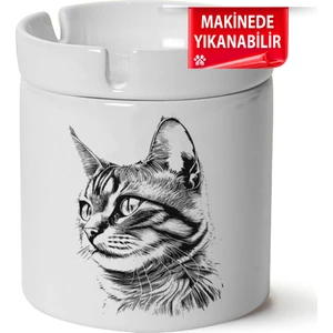 Sevimli Kedi Baskılı Porselen At-Söndür Küllük (Kl-Hyvn-Kedi)