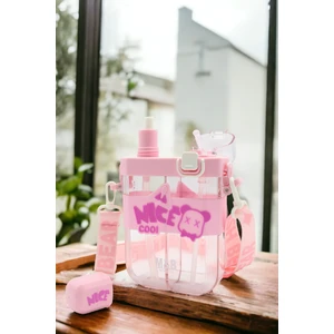 M&B Water Bottle Çift Bölmeli Nice Cool Matara Çift Kapaklı Pipetli Çocuk Suluk Okul Için Boyun Askılı Suluk