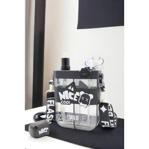 M&B Water Bottle Çift Bölmeli Nice Cool Matara Çift Kapaklı Pipetli Çocuk Suluk Okul Için Boyun Askılı Suluk