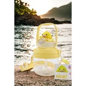 M&B Water Bottle Civciv Figürlü Matara Pipetli Çocuk Suluk Civcivli Suluk Okul Için Boyun Askılı Suluk