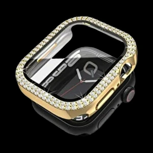 Apple Watch 41 mm Uyumlu Taşlı Ekran ve Kasa Koruyucu Gold (Ürün Saat Koruyucusudur)