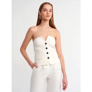 60544 Düğmeli Klasik Bluz-Beyaz