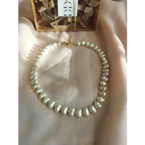 DD Jewelry Kadın Barok Inci Kolye Gold Top Detaylı Inci Kolye