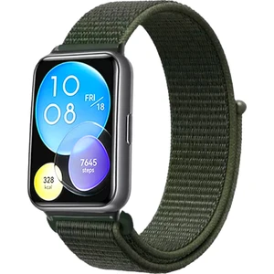 Huawei Watch Fit Uyumlu  Cırtlı Bant Kordon Pim Çevirici Aparatlı Akıllı Pimli Haki