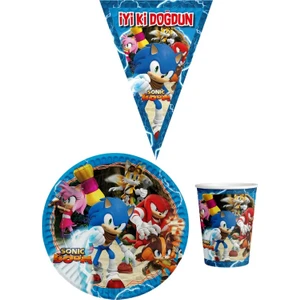 Parti Furyası Sonic Boom  8 Kişilik Erkek Doğum Günü Mini Set Erkek Çocuk Parti Seti Süsleme
