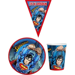 Parti Furyası Superman 8 Kişilik Erkek Doğum Günü Mini Set Erkek Çocuk Parti Seti Süsleme