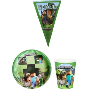 Parti Furyası Minecraft 8 Kişilik Erkek Doğum Günü Mini Set Erkek Çocuk Parti Seti Süsleme