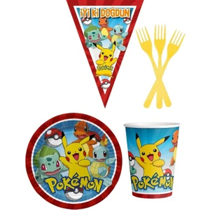 Parti Furyası Pokemon 8 Kişilik Erkek Doğum Günü 4 Parçalı Mini Set Erkek Çocuk Parti Seti Süsleme