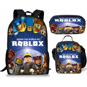 Çinli Öğrenci Okul Çantası Öğle Yemeği Çantası Kalem Çantası Roblox Baskılı Sırt Çantası Üç Parçalı Set (Yurt Dışından)