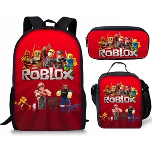 Çinli Öğrenci Okul Çantası Öğle Yemeği Çantası Kalem Çantası Roblox Baskılı Sırt Çantası Üç Parçalı Set (Yurt Dışından)