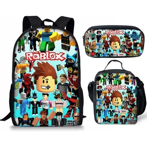 Çinli Öğrenci Okul Çantası Öğle Yemeği Çantası Kalem Çantası Roblox Baskılı Sırt Çantası Üç Parçalı Set (Yurt Dışından)