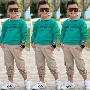 Gömlek Yaka Sweatshırt ve Gabardin Kargo Pantolon Erkek Çocuk Kombin