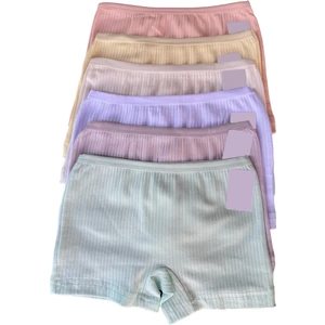 Tutku Dondeza Kız Çocuk Pastel Renk Fitilli Pamuklu Boxer 6'lı Paket