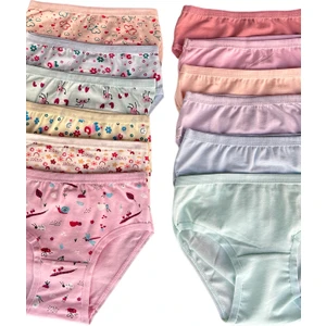 Tutku Dondeza Desenli ve Düz Renkpastel Renk Kızçocuk Külotlar 12'li