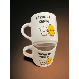 Artistic Quality Dekoratif Karımda Karım Kocamda Kocam Baskılı Çay Kahve Fincanı-Kupa-Mug 2 Adet