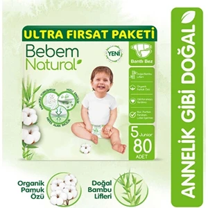 Bebem Natural Ultra Fırsat Paketi 5 Beden Junior 80 Adet Bebek Bezi