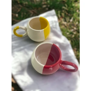 Artistic Quality Dekoratif El Işlemesi, Sarı-Kırmızı Galatasaray Dekorlu 2 Kişilik Kupa-Mug, Çay ve Kahve Fincanı