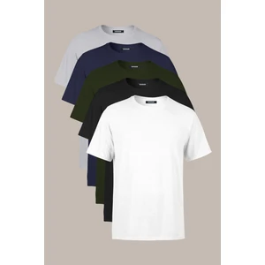 Erkek Çok Renkli T- Shirt Regular Fit Rahat Kesim Bisiklet Yaka 5'li Basic Tişört Paketi