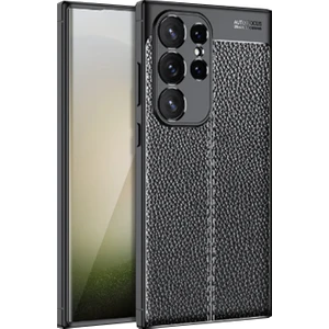 Samsung S24 Ultra Leather Serisi Deri Efekt Silikon Kılıf - Siyah AL3337