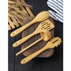 4 Parça Bambu Servis Seti - Yemek Hazırlık Seti