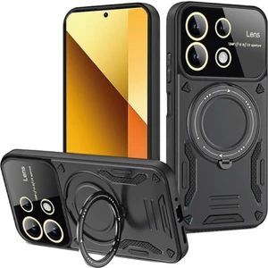 M.tk moveteck Xiaomi Redmi Note 13 4g Kılıf Magsafe Dönebilen Halkalı Standlı Kamera Lens Korumalı Gold Detaylı Military