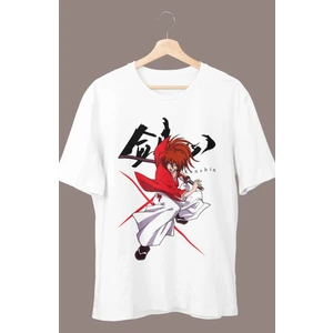 Fuddy Moda Oversize Himura Kenshin Baskılı T-Shirt, Unisex Anime Baskılı Tişört