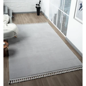 Linos Home Puffy Açık Gri Saçaklı Peluş Halı Kaymaz Taban Yıkanabilir Oturma Odası Salon Halısı Koridor Yolluk