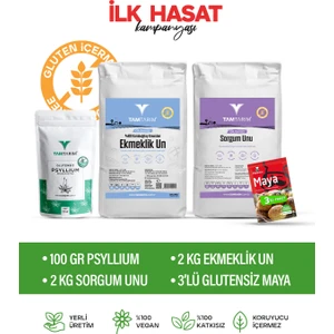 Tam Tarım (Glutensiz) Ekmeklik Un 2 kg + Sorgum Unu 2 kg + Psyllium 100 gr + Kuru Maya