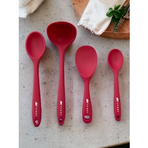Sert Uçlu Isıya Dayanıklı Yanmaz Yapışmaz Silikon Kaşık Seti 4 Parça 28 cm - 22 cm - 20 cm Kaşık 28 cm Kepçe