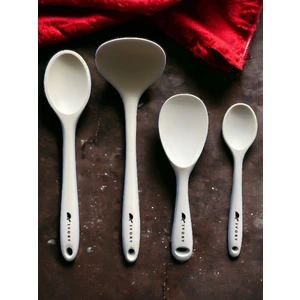 Sert Uçlu Isıya Dayanıklı Yanmaz Yapışmaz Silikon Kaşık Seti 4 Parça 28 cm - 22 cm - 20 cm Kaşık 28 cm Kepçe