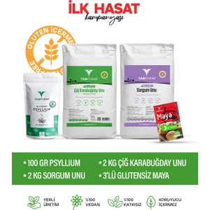 Tam Tarım (Glutensiz) Çiğ Karabuğday Unu 2 kg + Sorgum Unu 2 kg + Psyllium 100 gr + Kuru Maya