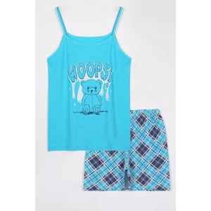 Ip Askılı Şortlu Mavi Kadın Pijama Takımı